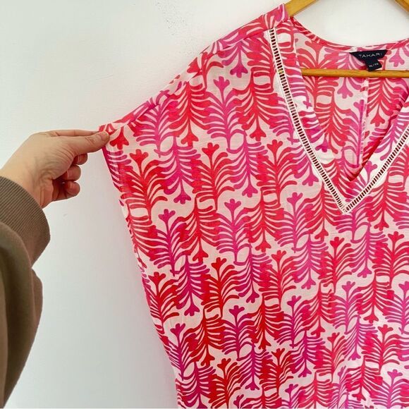 Tahari Pink & White Pattern V-Neck Tunic Beach Swim Cover Up - Picture 4 of 8